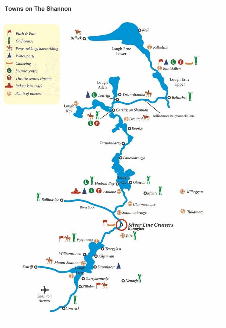 ನಕ್ಷೆ ನದಿ ಶಾನನ್ ಐರ್ಲೆಂಡ್ ನಕ್ಷೆ
