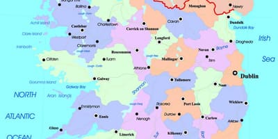 ರಾಜಕೀಯ ನಕ್ಷೆ ಐರ್ಲೆಂಡ್ ಮತ್ತು ಉತ್ತರ ಐರ್ಲೆಂಡ್